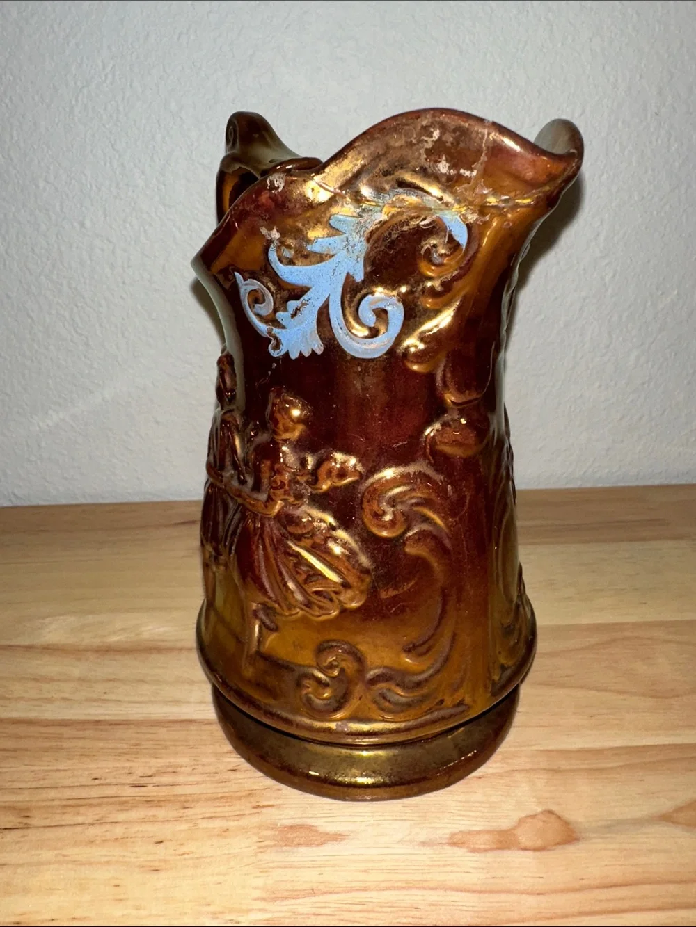 Vintage Staffordshire Style Copper Lustre Dancing Girls Creamer Pitcher - As Is